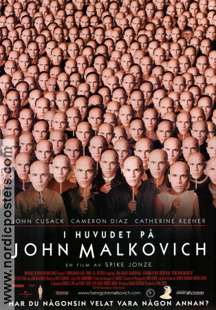 I huvudet på John Malkovich 1999 poster John Cusack Cameron Diaz Spike Jonze Text: Charlie Kaufman
