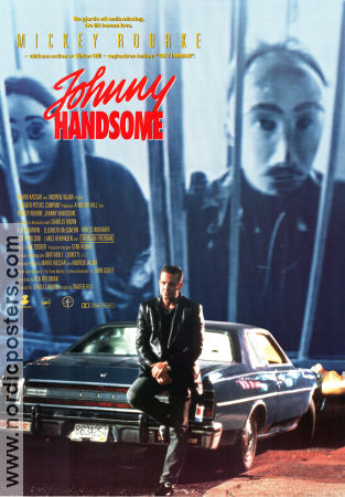 Johnny Handsome 1989 movie poster Mickey Rourke Ellen Barkin Elizabeth McGovern Morgan Freeman Walter Hill Cars and racing