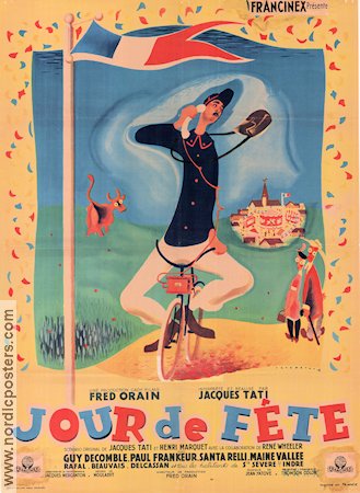 Jour de fete 1949 movie poster Guy Decomble Jacques Tati Poster artwork: Rene Peron Bikes