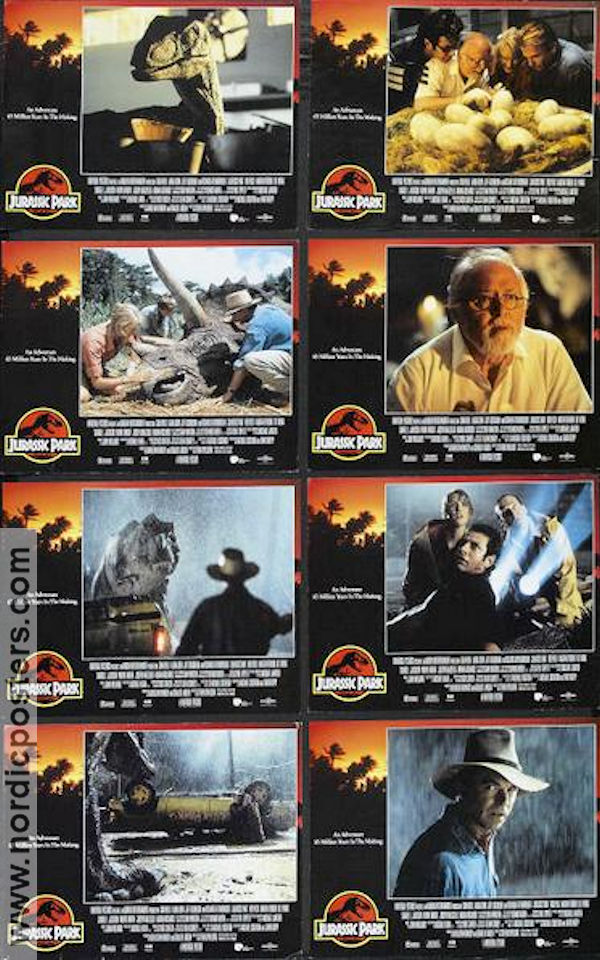 Jurassic Park 1993 lobby card set Sam Neill Laura Dern Jeff Goldblum Steven Spielberg Dinosaurs and dragons
