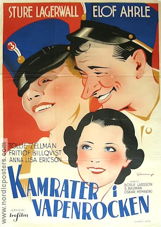 Kamrater i vapenrocken 1938 movie poster Sture Lagerwall Elof Ahrle Annalisa Ericson Eric Rohman art