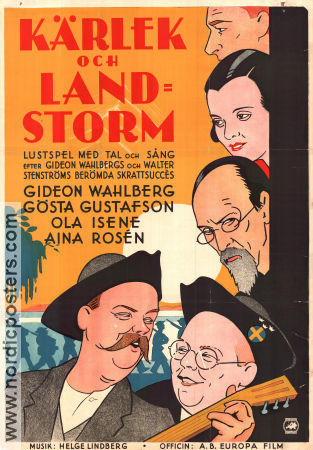 Kärlek och landstorm 1931 movie poster Gideon Wahlberg Gösta Gustafson Ola Isene Aina Rosén Schamyl Bauman