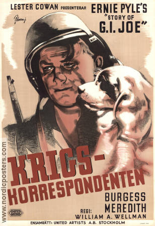 Krigskorrespondenten 1945 poster Burgess Meredith William A Wellman Eric Rohman art Hundar Krig