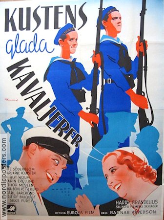 Kustens glada kavaljerer 1938 movie poster Thor Modéen Åke Söderblom Eric Rohman art
