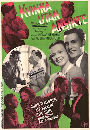 Woman Without a Face 1947 movie poster Alf Kjellin Gunn Wållgren Anita Björk Stig Olin Åke Grönberg Ingmar Bergman