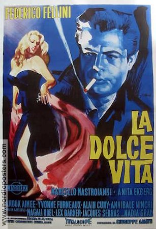 La Dolce Vita 1960 poster Anita Ekberg Marcello Mastroianni Federico Fellini Rökning