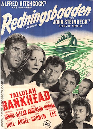 Lifeboat 1944 movie poster Tallulah Bankhead Alfred Hitchcock Writer: John Steinbeck Ships and navy