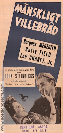 Mänskligt villebråd 1939 poster Burgess Meredith Betty Field Text: John Steinbeck