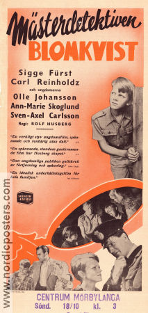Mästerdetektiven Blomkvist 1947 movie poster Olle Johansson Ann-Marie Skoglund Sven-Axel Carlsson Sigge Fürst Rolf Husberg Writer: Astrid Lindgren Police and thieves Kids