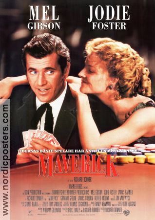 Maverick 1994 movie poster Mel Gibson Jodie Foster James Garner Richard Donner Gambling