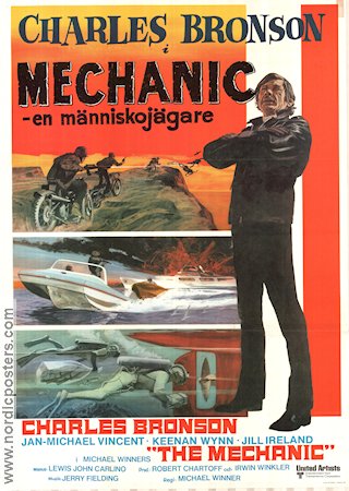 The Mechanic 1972 poster Charles Bronson Jan-Michael Vincent Keenan Wynn Michael Winner Dykning Motorcyklar Skepp och båtar