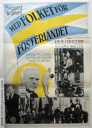 Med folket för fosterlandet 1938 poster Linnéa Hillberg Åke Johansson Hasse Ekman Sigurd Wallén Politik