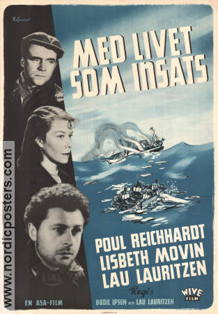 Med livet som insats 1948 poster Poul Reichhardt Lisbeth Movin Lau Lauritzen Danmark Skepp och båtar