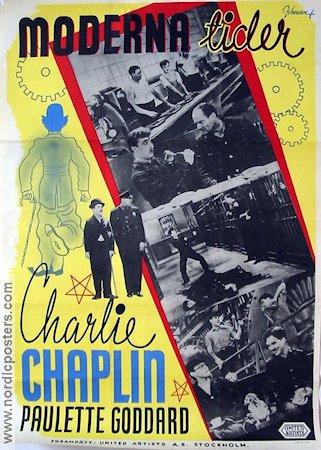 Modern Times 1936 movie poster Paulette Goddard Henry Bergman Charlie Chaplin Eric Rohman art