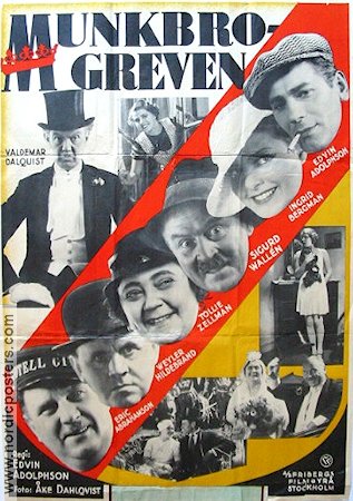 Munkbrogreven 1935 movie poster Tollie Zellman Ingrid Bergman Edvin Adolphson
