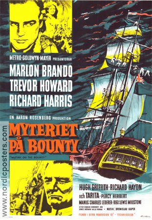 Mutiny on the Bounty 1962 movie poster Marlon Brando Trevor Howard Richard Harris Lewis Milestone Ships and navy