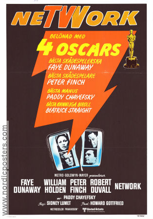Network 1976 movie poster Faye Dunaway William Holden Peter Finch Sidney Lumet Newspapers