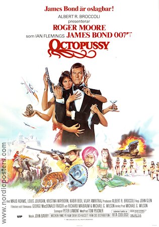 Octopussy 1983 movie poster Roger Moore Maud Adams Louis Jourdan John Glen