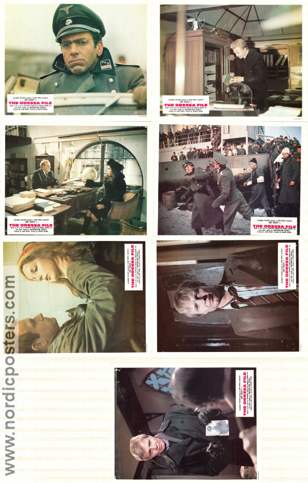 The Odessa File 1974 lobby card set Jon Voight Maximilian Schell Maria Schell Ronald Neame Writer: Frederick Forsyth Find more: Nazi