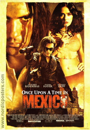 Once Upon a Time in Mexico 2003 movie poster Antonio Banderas Salma Hayek Johnny Depp Robert Rodriguez Guns weapons