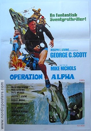 The Day of the Dolphin 1974 movie poster George C Scott Mike Nichols Diving Fish and shark
