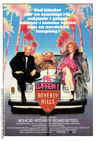 På luffen i Beverly Hills 1986 poster Nick Nolte Bette Midler Richard Dreyfuss Paul Mazursky Bilar och racing Pengar