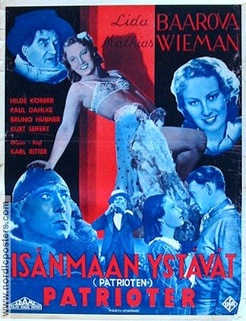 Patrioten 1937 movie poster Lida Baarova Poster from: Finland