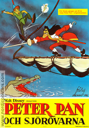 Peter Pan och sjörövarna 1953 poster Bobby Driscoll Clyde Geronimi Text: JM Barrie Animerat Barn