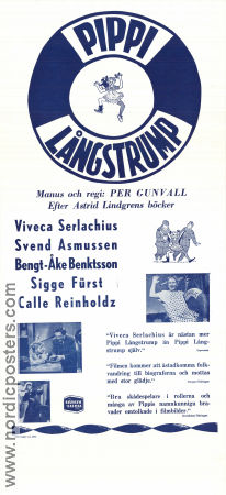 Pippi Longstocking 1949 movie poster Sigge Fürst Viveca Serlachius Svend Asmussen Benkt-Åke Benktsson Julia Caesar Per Gunvall Writer: Astrid Lindgren
