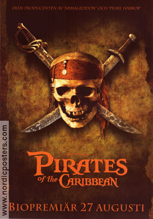 Pirates of the Caribbean 2003 movie poster Johnny Depp Geoffrey Rush Orlando Bloom Keira Knightley Gore Verbinski Find more: Jerry Bruckheimer