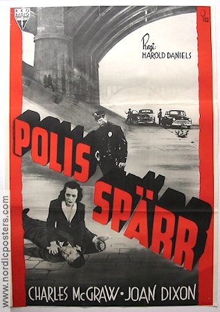 Polisspärr 1952 poster Joan Dixon Broar Film Noir Poliser