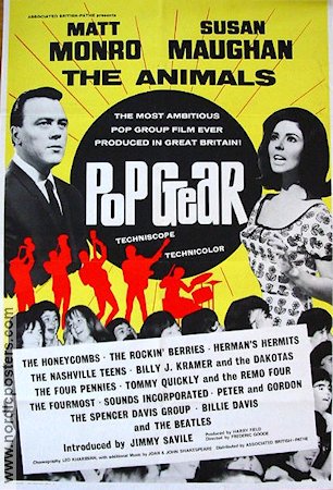 Pop Gear 1965 movie poster Matt Monro Beatles Animals Spencer Davis Group Rock and pop