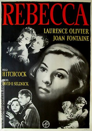 Rebecca 1940 movie poster Laurence Olivier Joan Fontaine Alfred Hitchcock