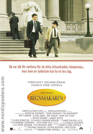The Rainmaker 1997 movie poster Matt Damon Claire Danes Danny de Vito Francis Ford Coppola Writer: John Grisham