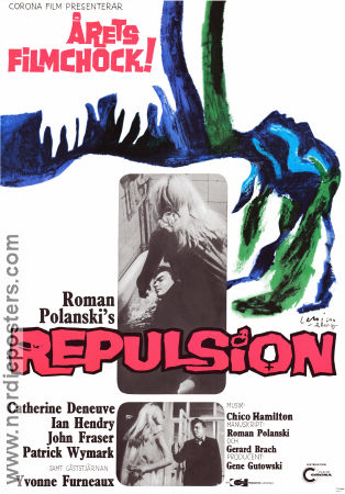 Repulsion 1965 movie poster Catherine Deneuve Ian Hendry John Fraser Roman Polanski Poster artwork: Gösta Åberg Artistic posters