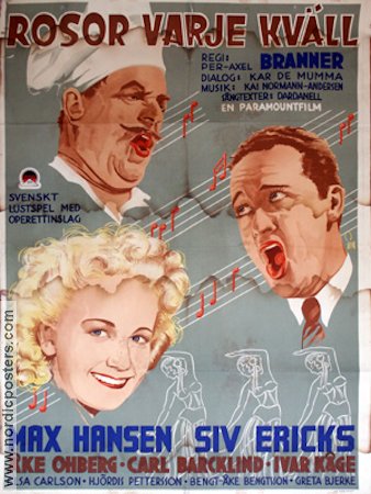 Rosor varje kväll 1939 movie poster Siv Ericks Max Hansen Carl Barcklind