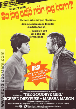 The Goodbye Girl 1977 movie poster Richard Dreyfuss Marsha Mason Quinn Cummings Herbert Ross Writer: Neil Simon