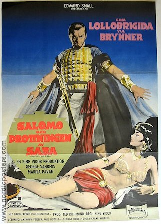 Solomon and Sheba 1959 movie poster Gina Lollobrigida Yul Brynner King Vidor Sword and sandal