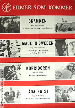 SF filmer som kommer 1968 movie poster Ingmar Bergman Bo Widerberg Jan Halldoff Johan Bergenstråhle Find more: Svensk Filmindustri