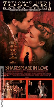 Shakespeare in Love 1998 movie poster Gwyneth Paltrow Joseph Fiennes Judi Dench John Madden Writer: William Shakespeare