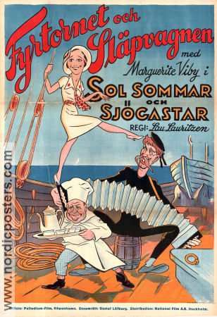 Sol sommar och sjögastar 1932 poster Fy og Bi Carl Schenström Harald Madsen Marguerite Viby Lau Lauritzen Danmark Skepp och båtar