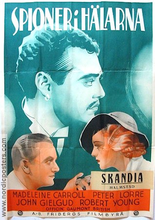 Secret Agent 1937 movie poster Madeleine Carroll Peter Lorre John Gielgud Alfred Hitchcock Eric Rohman art