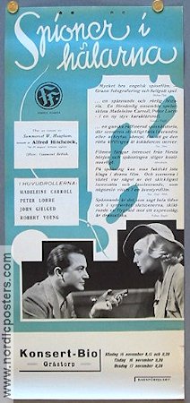 Secret Agent 1937 movie poster Madeleine Carroll Peter Lorre John Gielgud Alfred Hitchcock