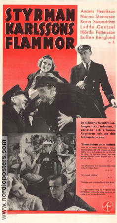 Styrman Karlssons flammor 1938 movie poster Anders Henrikson Nanna Stenersen Hjördis Petterson Gustaf Edgren
