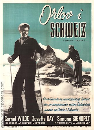 Swiss Tour 1950 movie poster Cornel Wilde Simone Signoret Winter sports Mountains