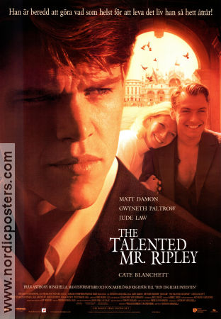 The Talented Mr Ripley 1999 movie poster Matt Damon Gwyneth Paltrow Jude Law Anthony Minghella