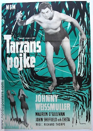 Tarzans pojke 1939 poster Johnny Weissmuller Maureen O´Sullivan Hitta mer: Tarzan Äventyr matinée