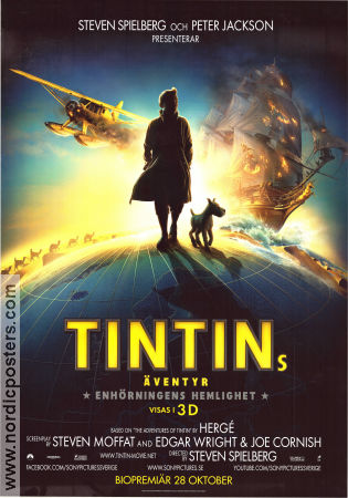 Tintins äventyr Enhörningens hemlighet 2011 poster Jamie Bell Tintin Steven Spielberg Animerat Hundar Flyg Från serier