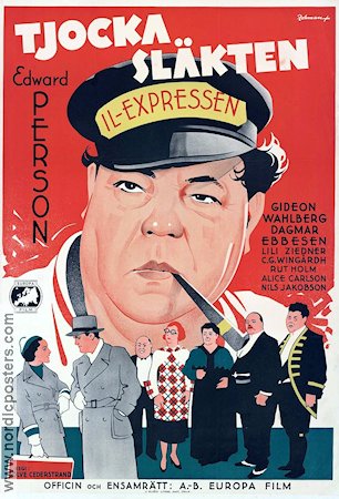 Tjocka släkten 1935 movie poster Edvard Persson Gideon Wahlberg Smoking Eric Rohman art