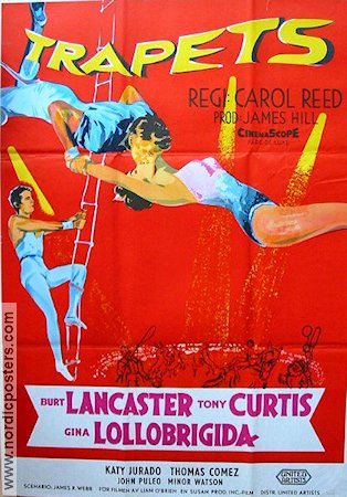 Trapeze 1956 movie poster Burt Lancaster Tony Curtis Gina Lollobrigida Carol Reed Circus